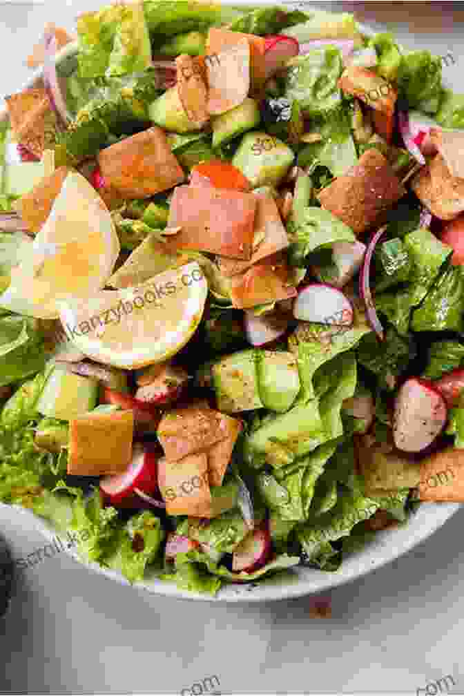 A Colorful Fattoush Salad With Toasted Pita Bread, Crisp Vegetables, And A Lemony Dressing The Mediterranean Diet Cookbook: Easy Mediterranean Cuisine Recipes For Beginners Breakfast Lunch Dinner And Desserts